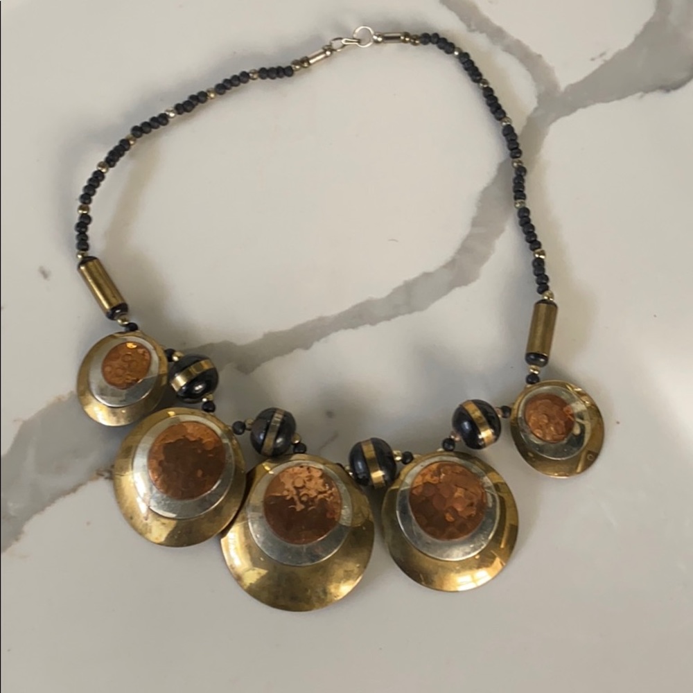 Vintage Brass Copper silver beaded necklace 🙌🏼